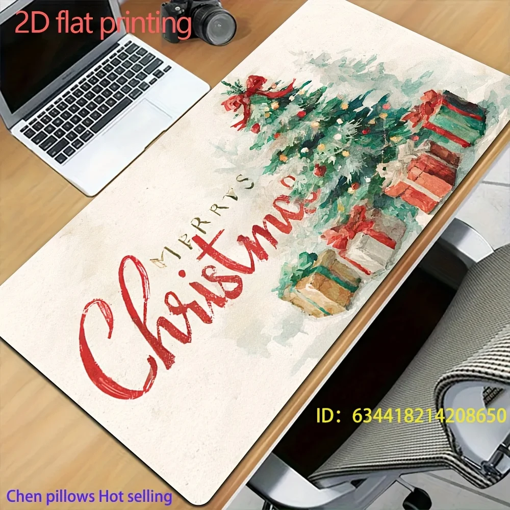 Vintage Watercolor Merry Christmas Tree & Gifts Large Desk Mat, 90x40cm Extended Mouse Pad, Non-Slip for Home Office