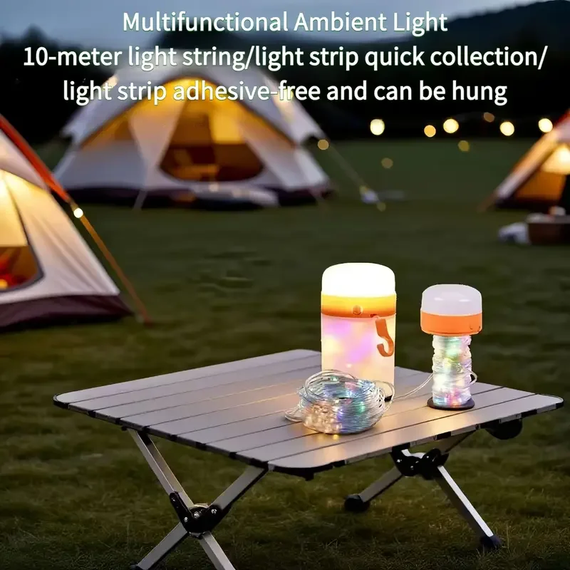 Lampu Tenda LED Isi Ulang USB 10 Meter Lampu Senter Portabel Cocok untuk Berkemah di Halaman dan Dekorasi Liburan