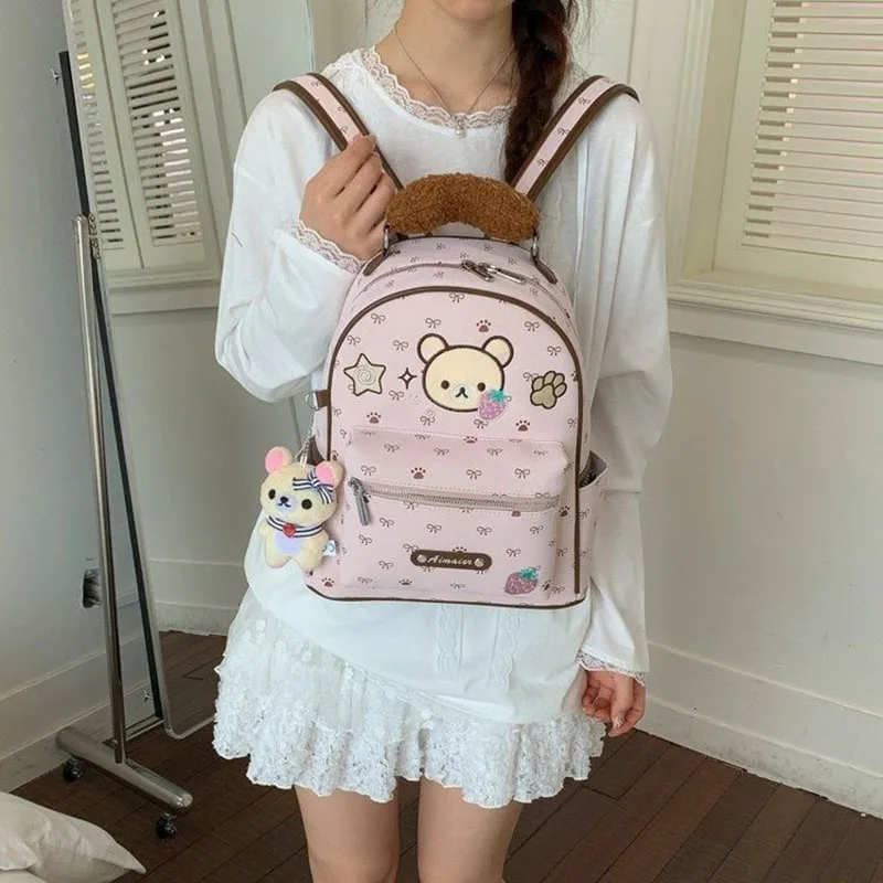 

Cute Cartoon Rilakkuma Backpack For Women Korean Ins Style Niche Design Fashion Star Print Shoulder Handbag Travel Backpack