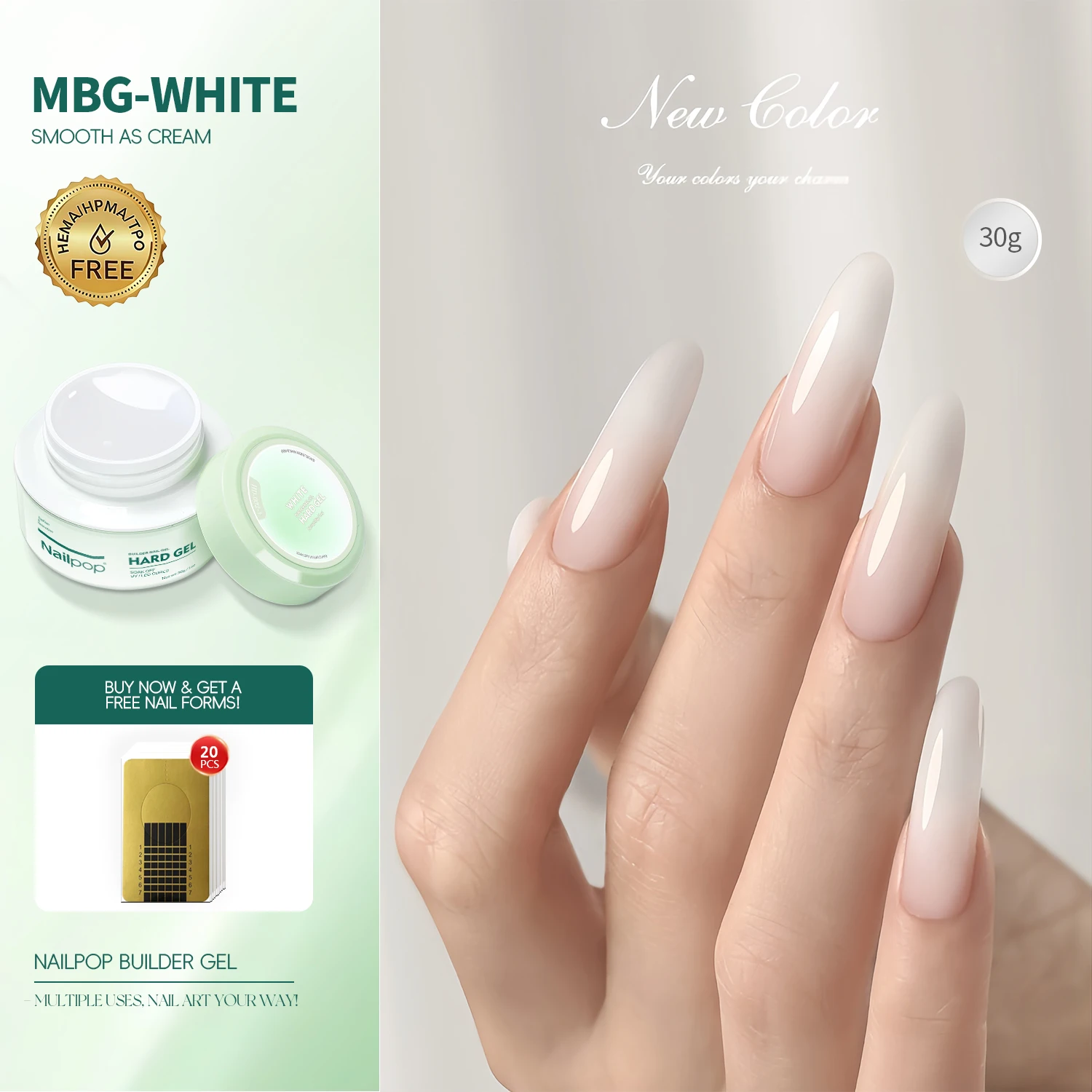 Nailpop Builder Gel HEMA/TPO-frei, UV-härtendes, milchiges, glattes Hartgel für schnelle Nagelverlängerungen, langanhaltend, ablösbar, DIY-Maniküre, 30/100g – Detail 8