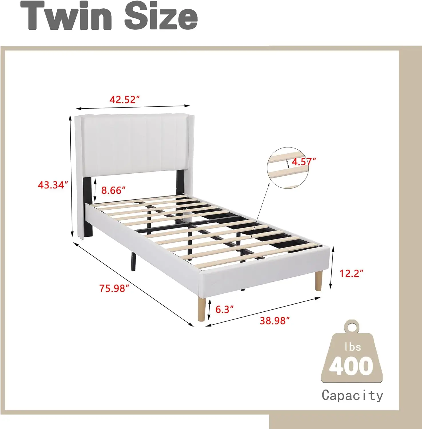 New Upholstered Platform Bed Frame Twin Size with Headboard and Footboard/Wooden Slats Support/No Box Spring Needed