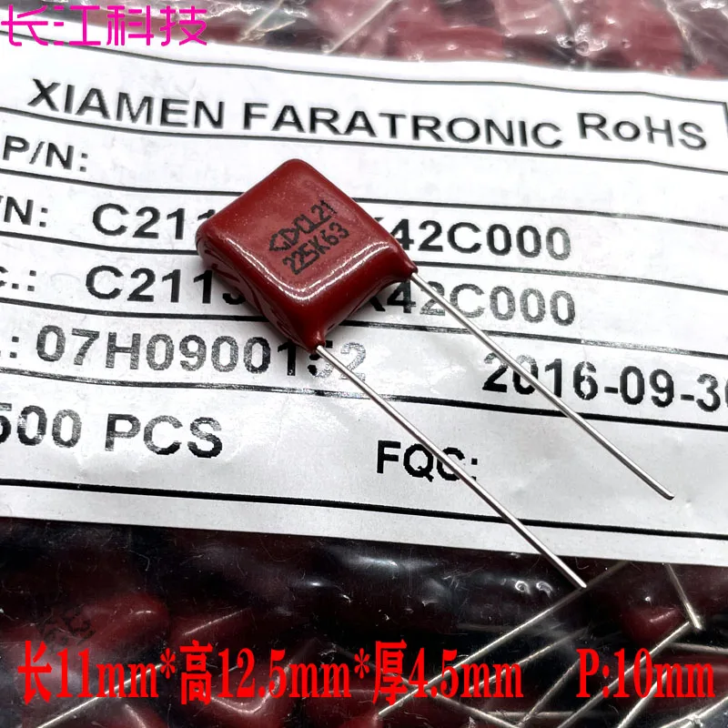 

100pcs/CL21 2.2uf 225 2u2 63v 100v polypropylene film capacitor C211J