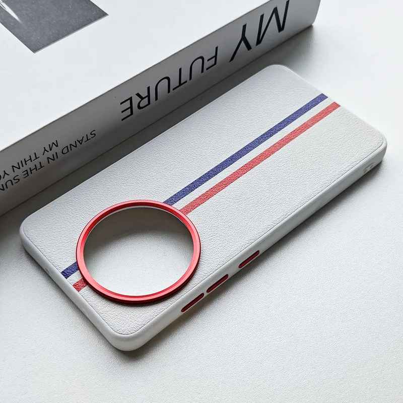 

For OnePlus 13, 13R, ACE 5 Pro Case ELVEV Tricolor Stripe Skin-friendly PU Leather Hard PC Phone Cover