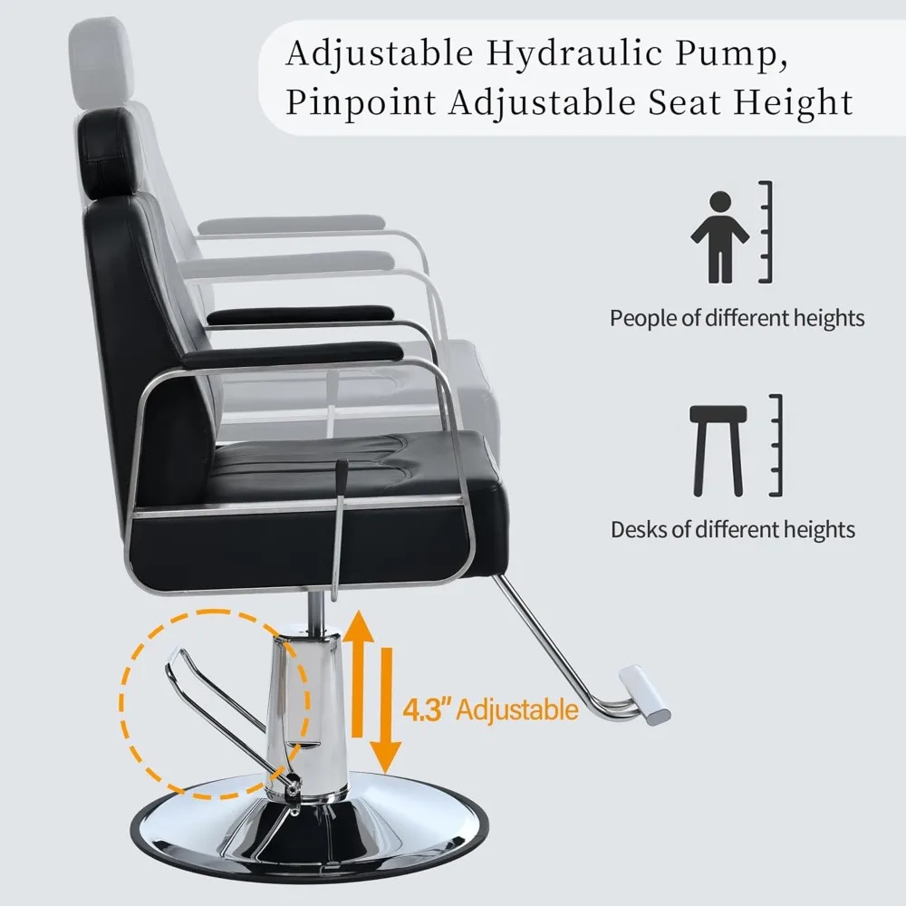 Barber Chair ，Reclining For Barber Shop, Adjustable Salon & Spa Chairs With Hydraulic Pump, Portable Pu Swivel Sofa