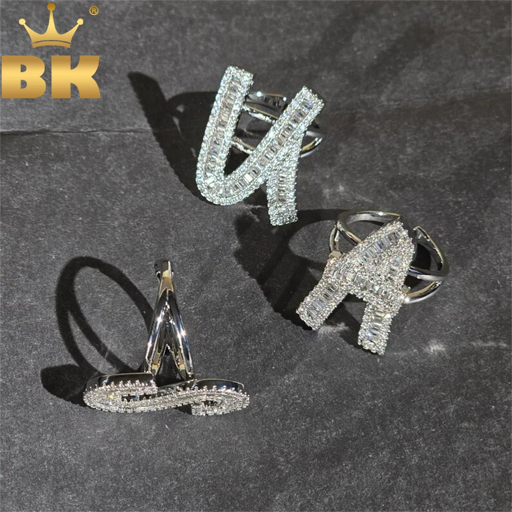 

THE BLING KING открывающееся первоначальное кольцо Iced Out Baguettecz кольца на палец с буквами хип-хоп рэпер ювелирные изделия подарок для мужчин