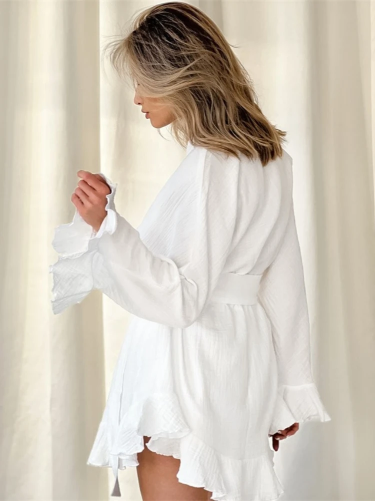 Top De manga larga, pantalones cortos holgados, conjuntos De 2 piezas, trajes para Mujer, Cinjunto De Dos blanco, conjunto De cinturón para Mujer, 2 Pièces Été