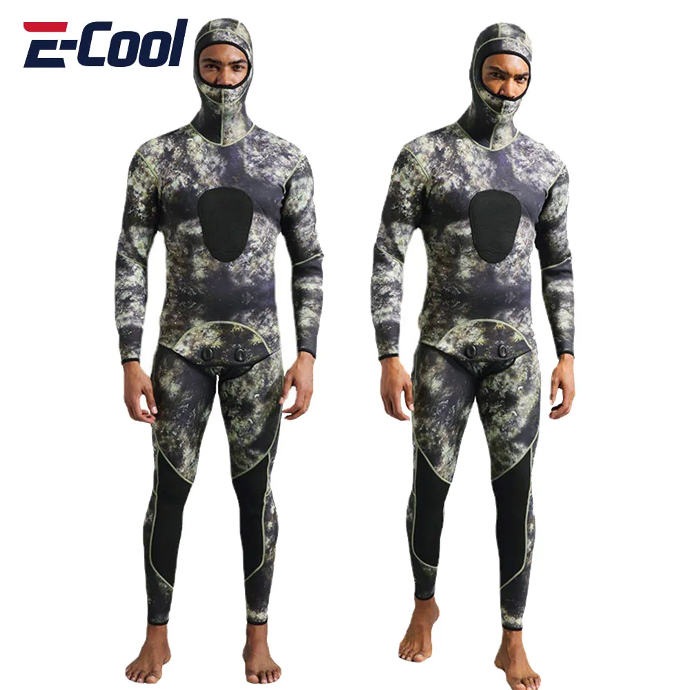 

Men's Camouflage Wetsuit Long Sleeve Fission Hooded 2 Pieces Diving Suit Split Scuba Spearfishing Surfing Jumpsuit Swimwear