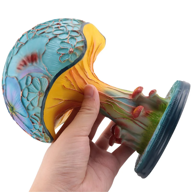 HGHO Kreative Buntglas Pilz Tischlampe Vintage Tier Pflanze Serie Geformt Harz Schlafzimmer Dekor Haushalt