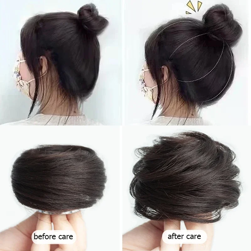 100% Human Hair Stylish Hair Bun Elastic Hairpieces Scrunchy Chignon Hairpieces Elegant and Natural Looking Hair Accessories