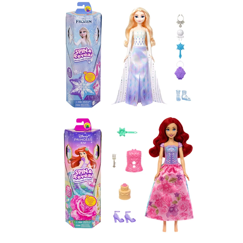 Disney Princess Spin Reveal Ariel Doll Set Frozen Spin and Reveal Elsa Doll Princess Classic Shape Toys Girls Play House Toys