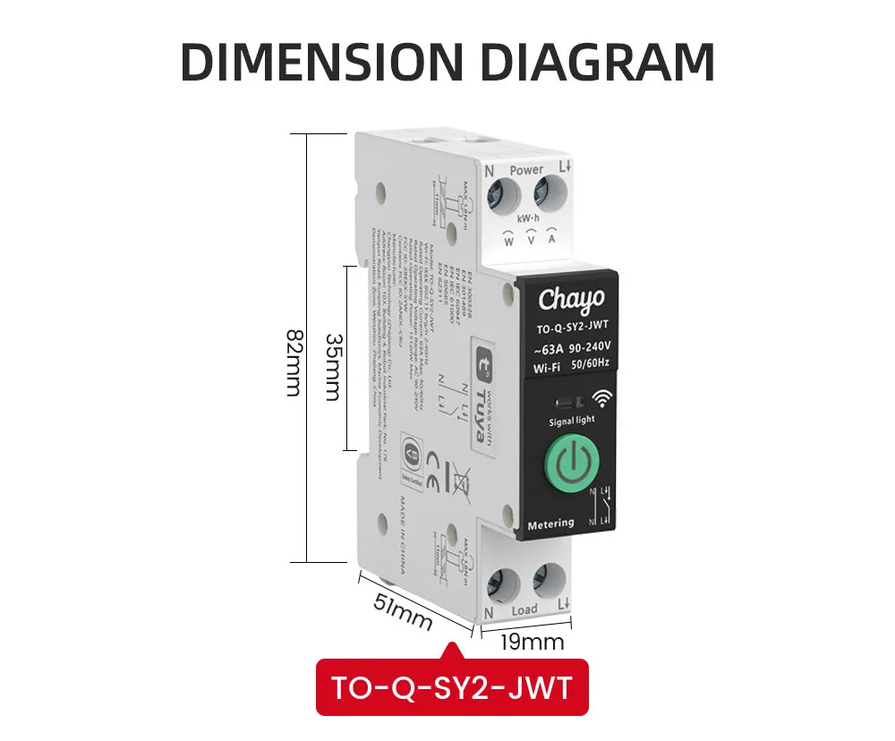 Voltage Protection Power Metering 1-63A Wireless Remote Control Switch Suitable for TUYA WiFi Smart Circuit Breaker Current