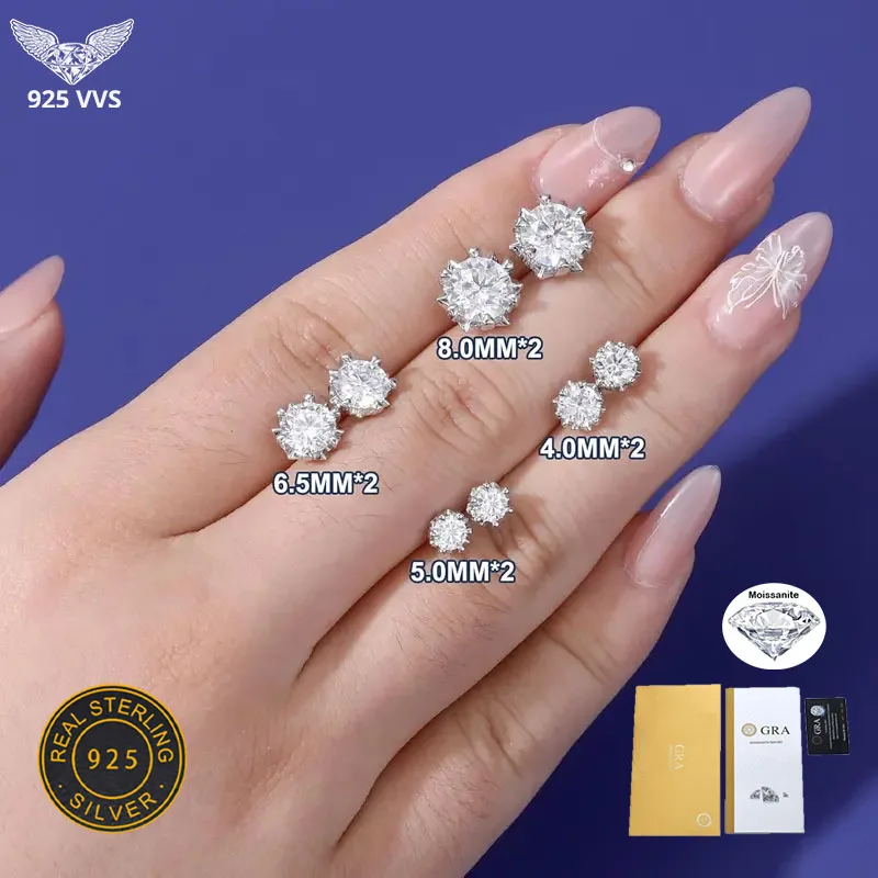 

925 Sterling Silver D Color Moissanite Snowflake Earrings With Heart Shaped Design Round Cut VVS1 Diamond Hip Hop Jewelry Gifts