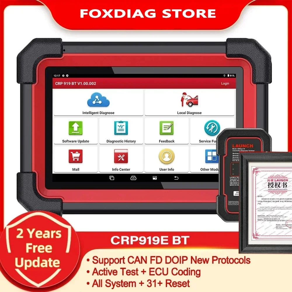 New LAUNCH X431 CRP919E BT Car Diagnostic Tool DBScar VII VCI Auto OBD OBD2 Scanner Active Test ECU Coding CANFD DOIP 31+ Reset