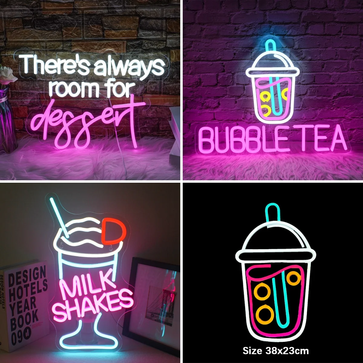 

There's Always Room For Dessert Neon Signs White Pink LED Lights Room Decoration Home Party Business Shop Dimmable Light Up Sign