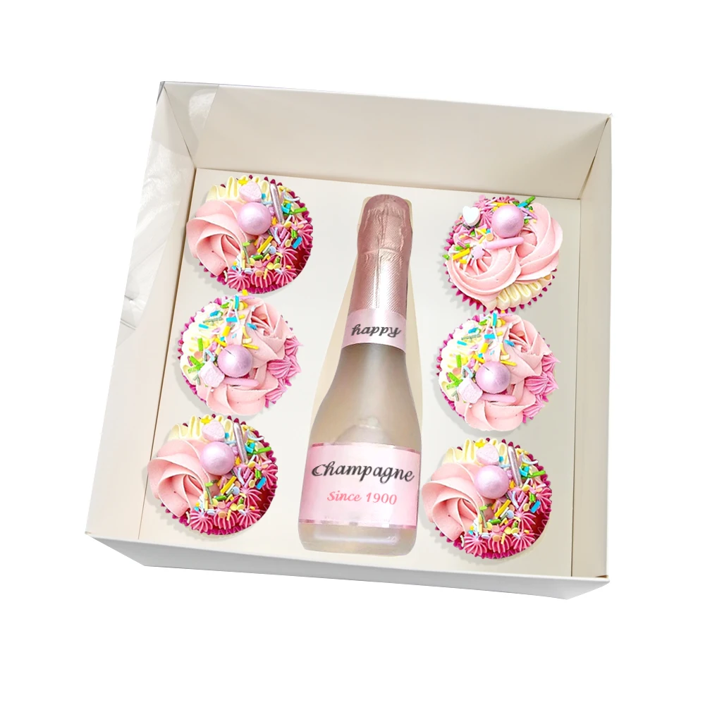 5pcs White Cupcake Boxes  5 Cavities Paper Merry Christmas Mousse cake/Chocolate Gift Box Clear Window Packaging Bag