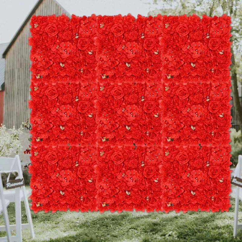 50x50cm Red Artificial Flower Wall Wedding Background Wall Embroidered Ball Rose Wedding Decoration Studio Image Wall