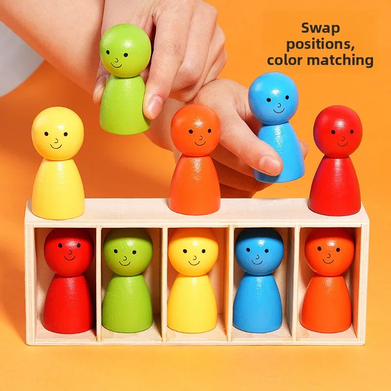 Montessori Color Matching Game Wooden Guessing Doll Fine Motor Skills Toddler Early Learning Educational Toy Kids Birthday Gift