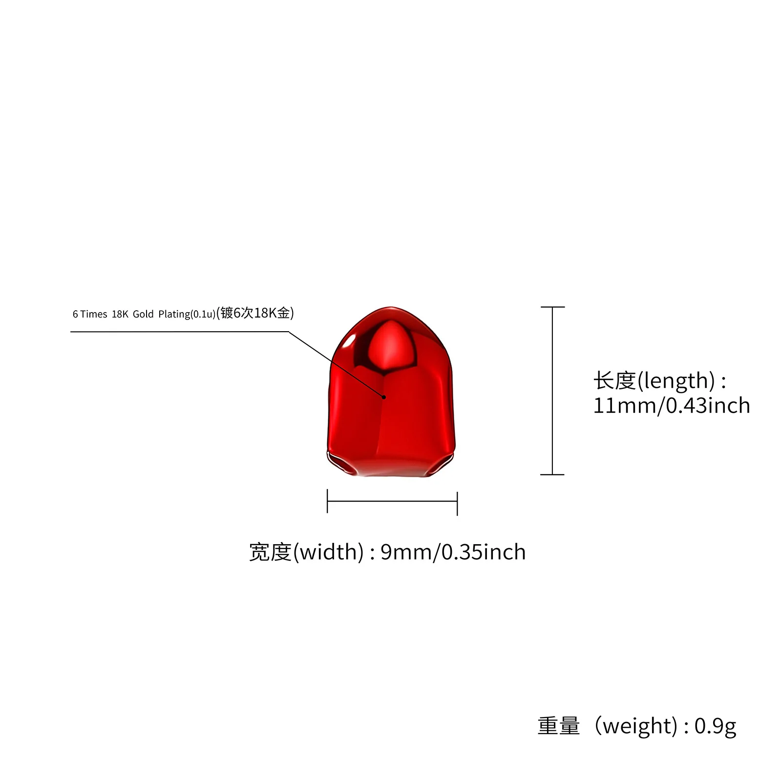 Red Single Tooth Grill Mirror Plated Hip Hop Accessories