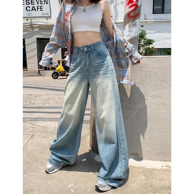 #2237 Ripped Boyfriend Jeans Women Loose Vintage Straight Wide Leg Jeans Female Lengthen Streetwear Women's Jeans High Waisted