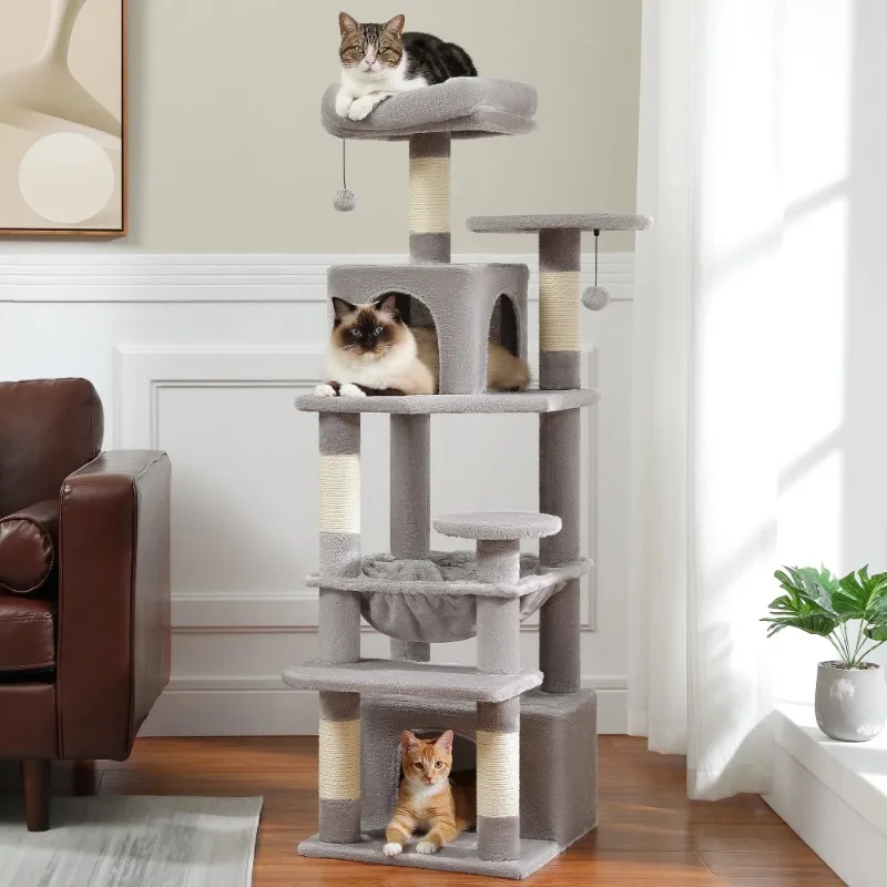 

Cat Tree Tower 54" Multi-Level Cat Condo with 5 Scratching Posts for indoor Small Cats, Gray