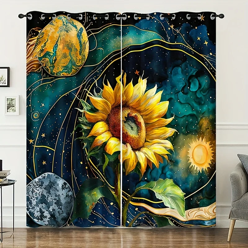 

Sunflower Sun Flower Marble Texture Green Farm Window Curtains Blinds for Living Room Kids Bedroom Kitchen Door Home Decor 2Pcs