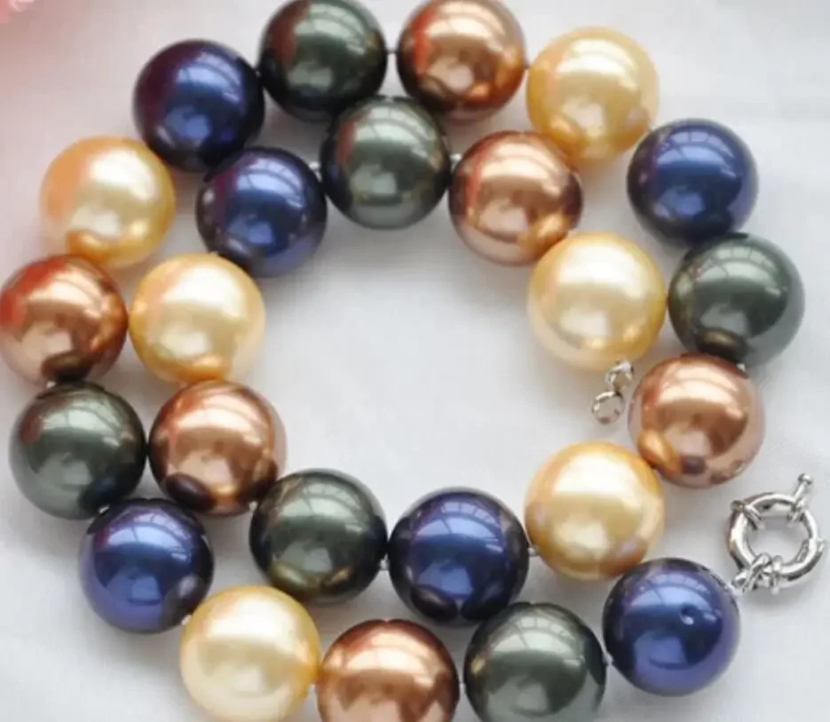 

ОЖЕРЕЛЬЕ С ЖЕМЧУГОМ И РАКУШКИ ЮЖНОГО МОРЯ 14 ММ, золото, кофейно-синий, черный, 18 ДЮЙМОВ, НОВОЕ