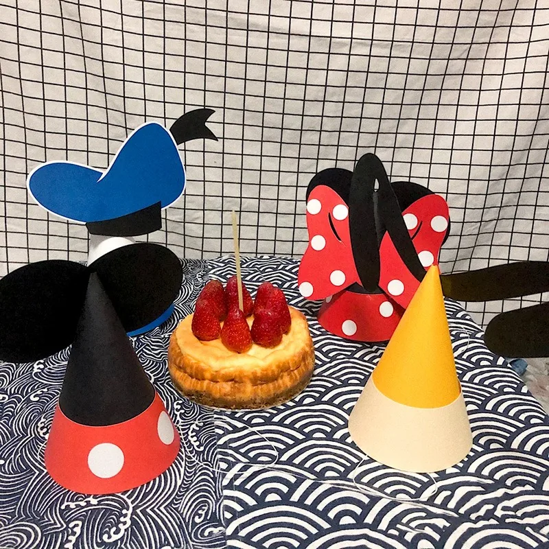 Disney Mickey Cartoon Party Hat Minnie Mouse Baby Birthday Anime Kindergarten Kids Festival DIY Cute Decorations Toys Paper Cap