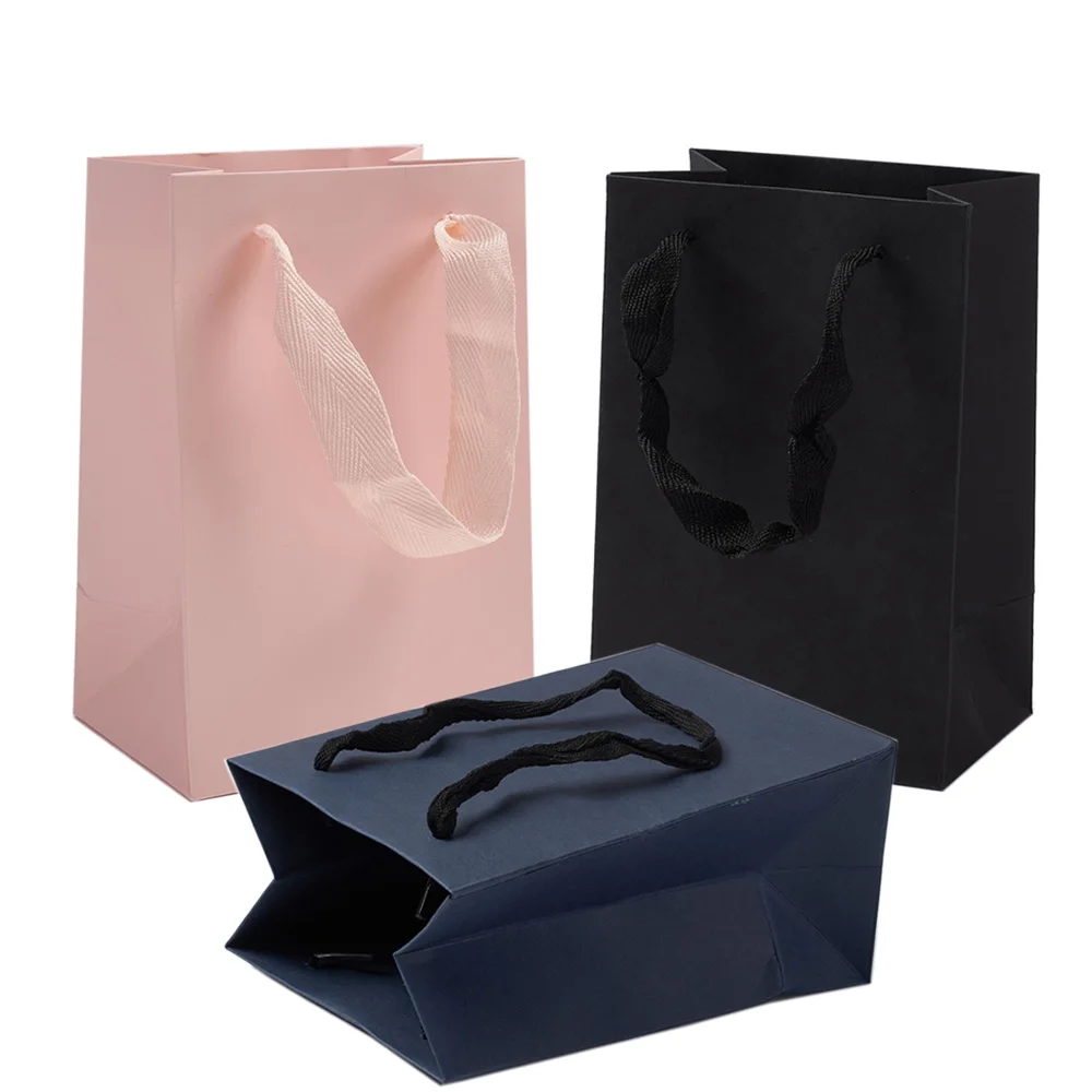 Bolsas rectangulares de papel Kraft, bolsas de compras de regalo con asas de cinta, 3 tamaños a elegir, negro/rosa/azul de Prusia, 12/20 piezas