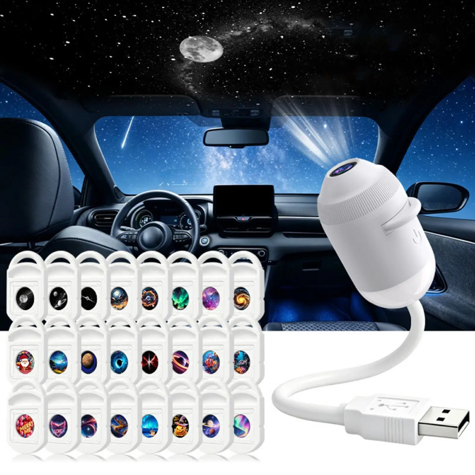 USB Starry Sky Projector Lamp with Clear 24 Image Adjustable Brightness Touch Control 2-in-1 Night Light And Star Projector