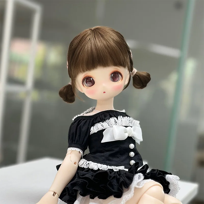 귀여운 부드러운 모헤어 앞머리 인형 가발, 로우 포니테일 브레이드, 곱슬 긴 머리, 1/6 BJD 인형 가발 액세서리에 적합, 6-7 인치 헤어, 30cm