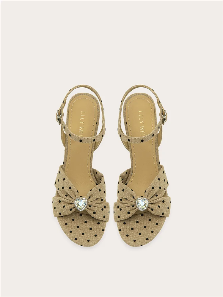 Summer new retro polka dot rhinestone fabric cross strap sandals dress large size small size slim heel high-heeled women's shoes - view 4
