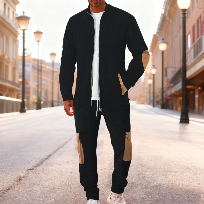 

Men's Color Block Patchwork Tracksuit Casual Zip-Up Jacket and Jogger Pants 2-Piece Suit