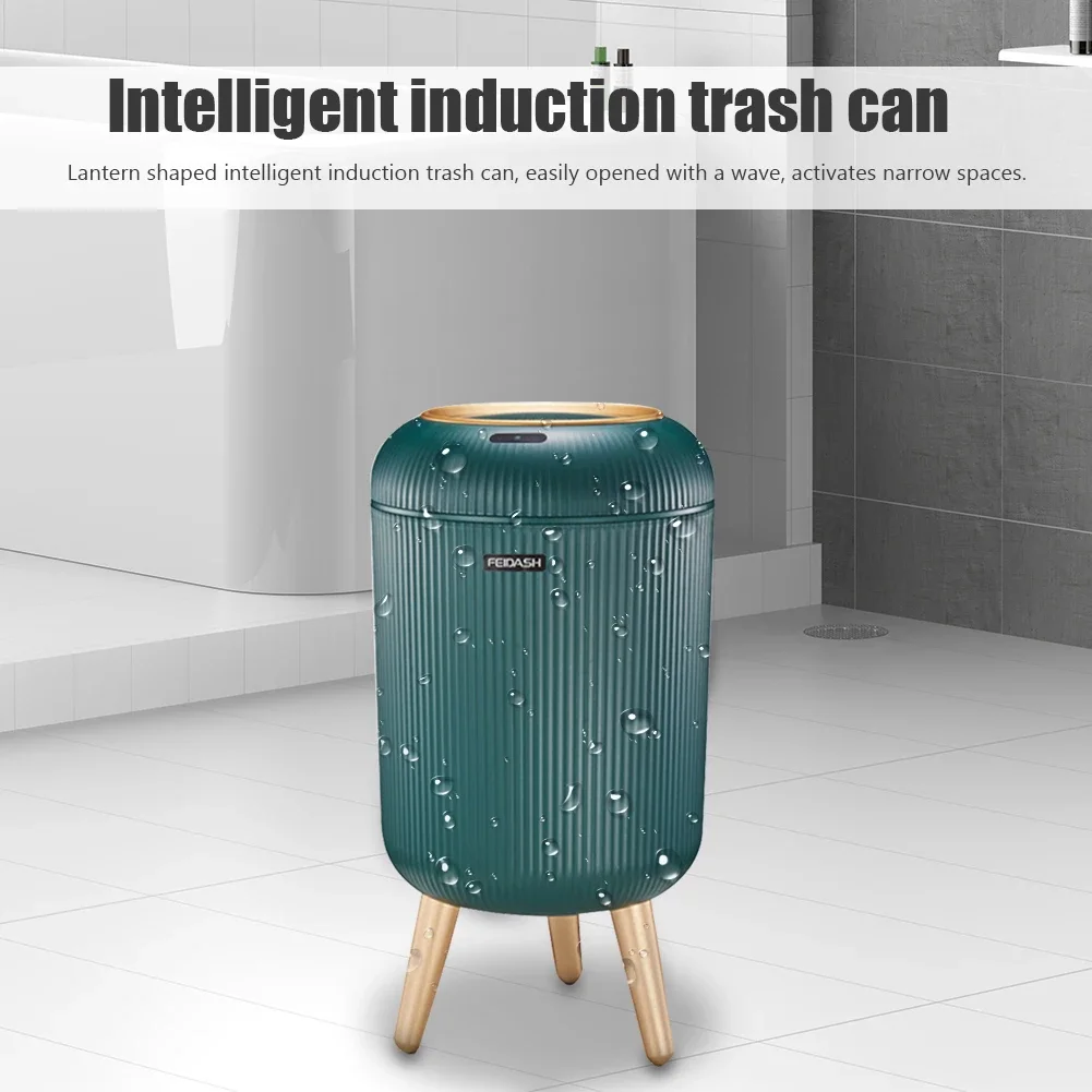 Automatic Sensor Trash Can with Lid High Foot Dustbin Kitchen Wastebasket Toilet Garbage Can Waste Bin for Bedroom Living Room