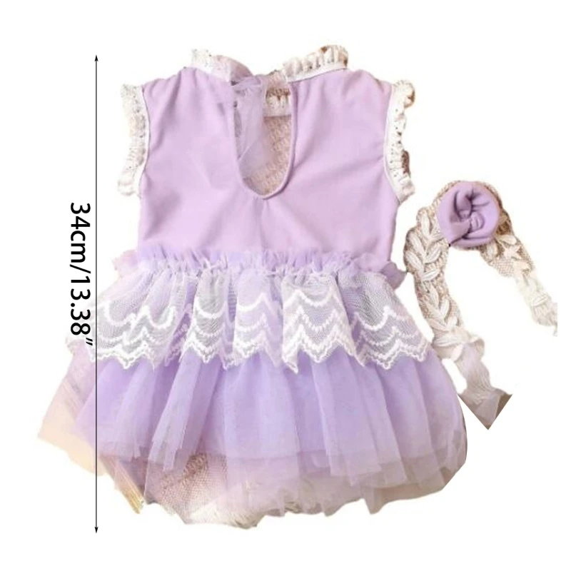 Newborn Photography Costume Set Newborn Mesh Lace Dress with Decorative Headband