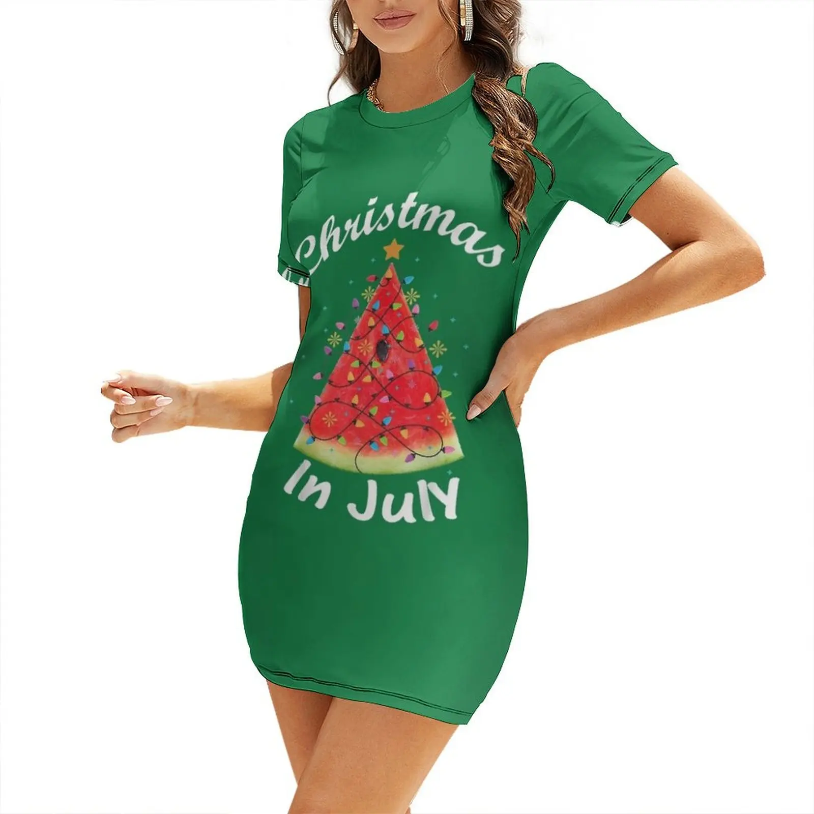 Navidad en julio camiseta melón árbol de Navidad camisa de verano camiseta vestido de manga corta vestidos de mujer vestidos de novia de verano vestido