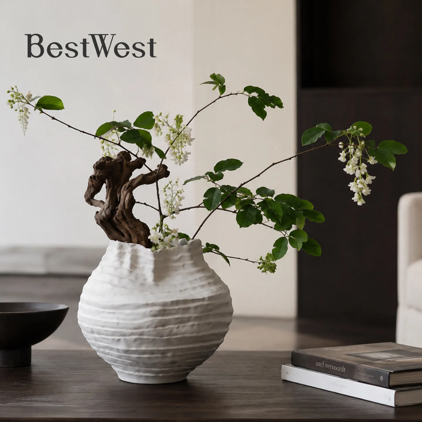 YFY Ceramic Vase Ornament Flower Ware Wabi Sansan Wind Ware Chinese Living Room Floor Decorative Art Pottery Pot