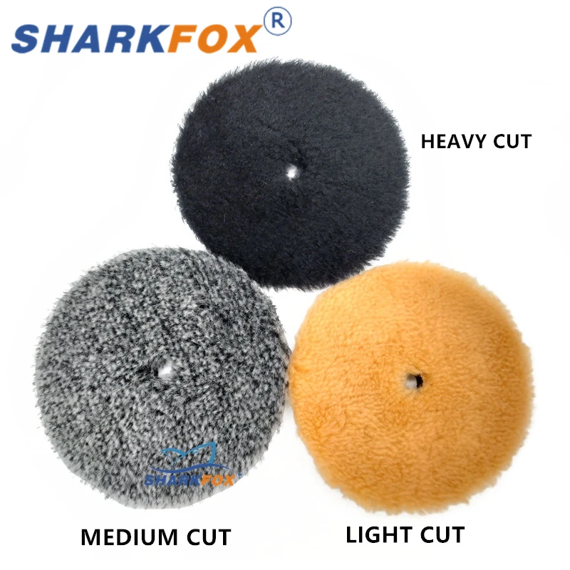 Sharkfox 5/6Inch Wool Car Polishing Pad High Density Lamb Woollen Polish Buffing Pad Wool Polishing Pad for Car Detail Polishing