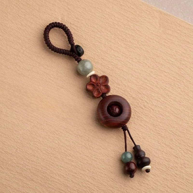 Buddha Beads Handmade Carving Wooden Lotus Genuine Sandalwood Buckle Keychain Men and Women Car Keyring Bag pendant Gift