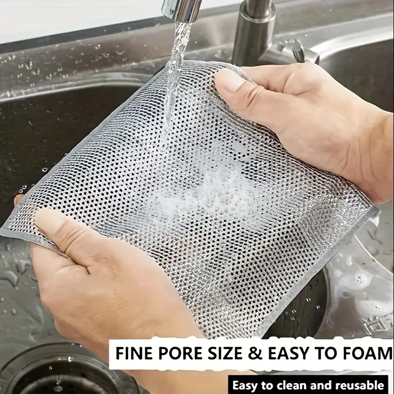 3/10/20 Pcs Stainless Steel Scrubbing Cloths - Non-Scratch, Quick-Dry, Silvery Cleaning Cloth Dish Towel Reusable Kitchen