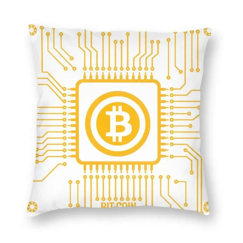 Bitcoin CPU Miner Cushion Cover 45x45 Home Decor 3D Print BTC Blockchain Cryptocurrency Throw Pillow for Car Double-sided