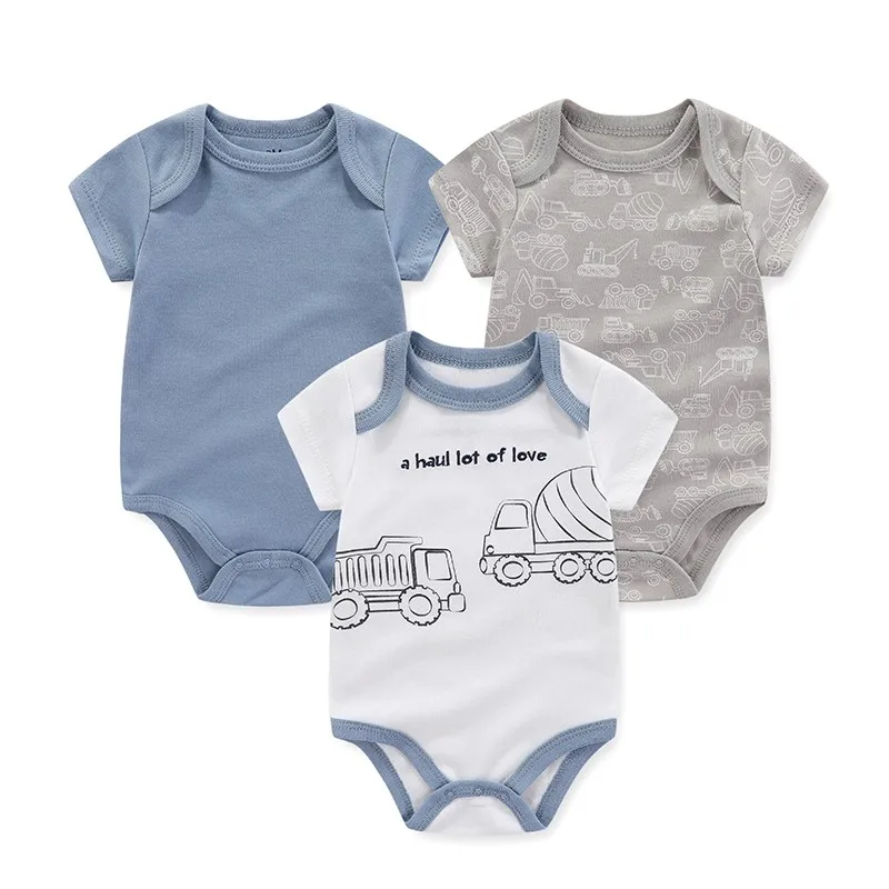 Unisex 3Pieces Newborn Bodysuits Cartoon Cotton Baby Girl Clothes 0-12M Short Sleeve Baby Boy Clothes Summer Bebes