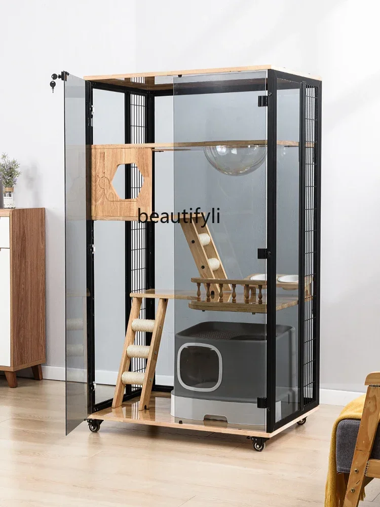 

Cat Villa Aluminum Alloy Cat Cage Large Space Home Cat Cabinet Panoramic Luxury Glass Room