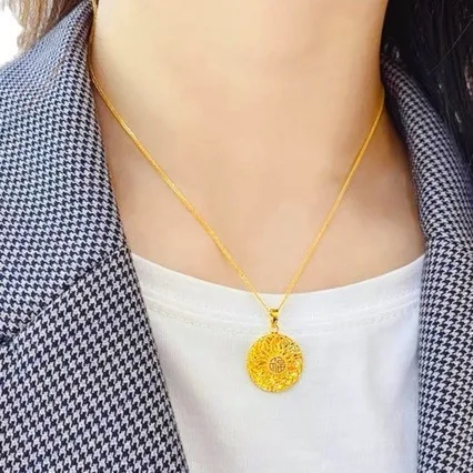 New AU999 gold necklace for women, life blessing brand, 24K pure gold hollow filigree round pendant, perfect gift