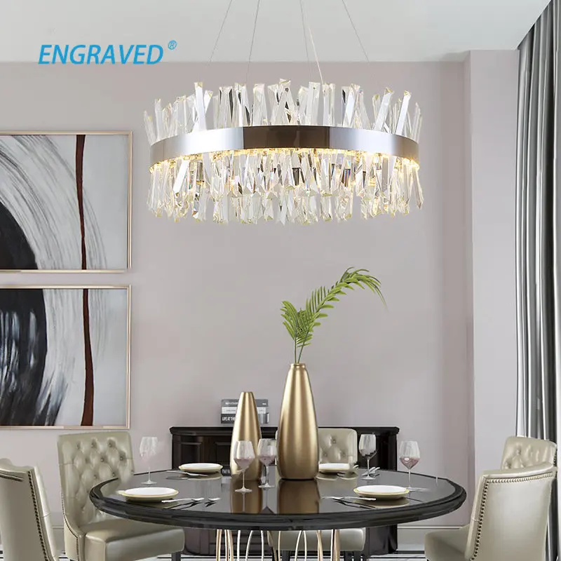 

Modern Stainless Steel K9 Crystal Chandelier Designer Living Room Personalized Villa Kitchen Island Dining Room Lamps