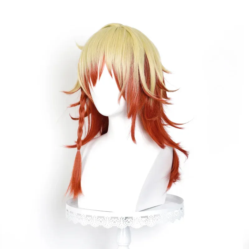 

aa69Game Honkai Star Rail Mydei Cosplay Wig Yellow Hair Red Braid Halloween Party for Women Men Girls Role Play Props Carnival