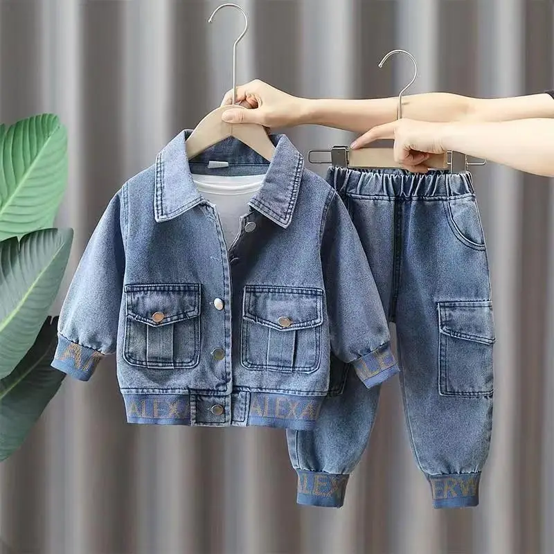 Kids Boys Clothing Set Spring and Autumn New Children\'s Casual Jacket Jeans Two Piece Set Girl Baby Korean Version Casual Set