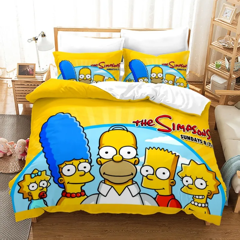 The Simpsons Bedding Set Quilt Cover with Pillowcase Cartoon Anime Harajuku King Size Bed Spead Bedroom Duvet Cover Beddings Set