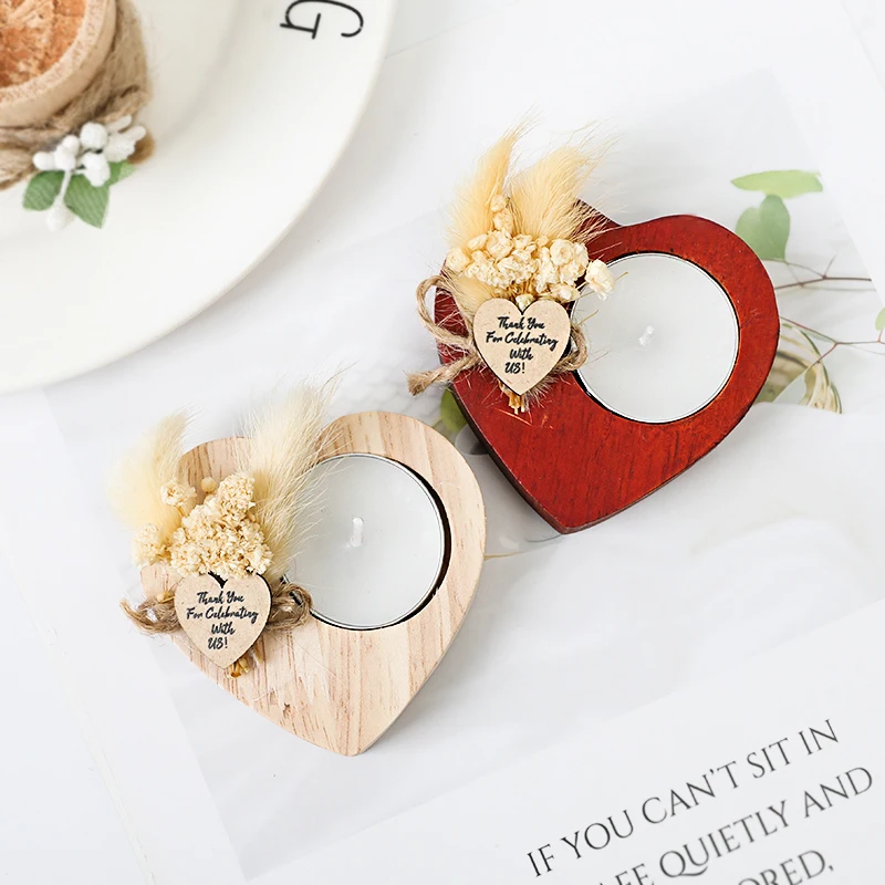Wood Candle Holders Heart Shaped Wooden Candlestick Romantic Wedding Holiday Desktop Creative  Decoration Portable Candle Holder