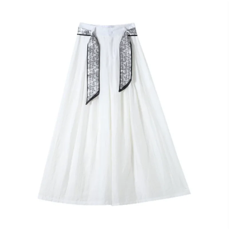 Elegant Wide Leg Trouser Women Pants Srring Summer High Waist Loose Fit Straight Pants Printing Lace-up Long Women Pants