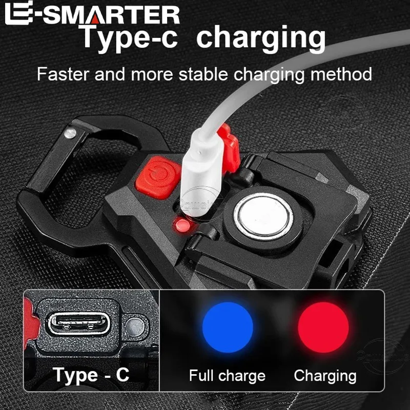 Multifunctional Mini Rechargeable Flashlight Strong Magnetic Adsorption COB Work Light LED Keychains For Outdoor Camping Fishing